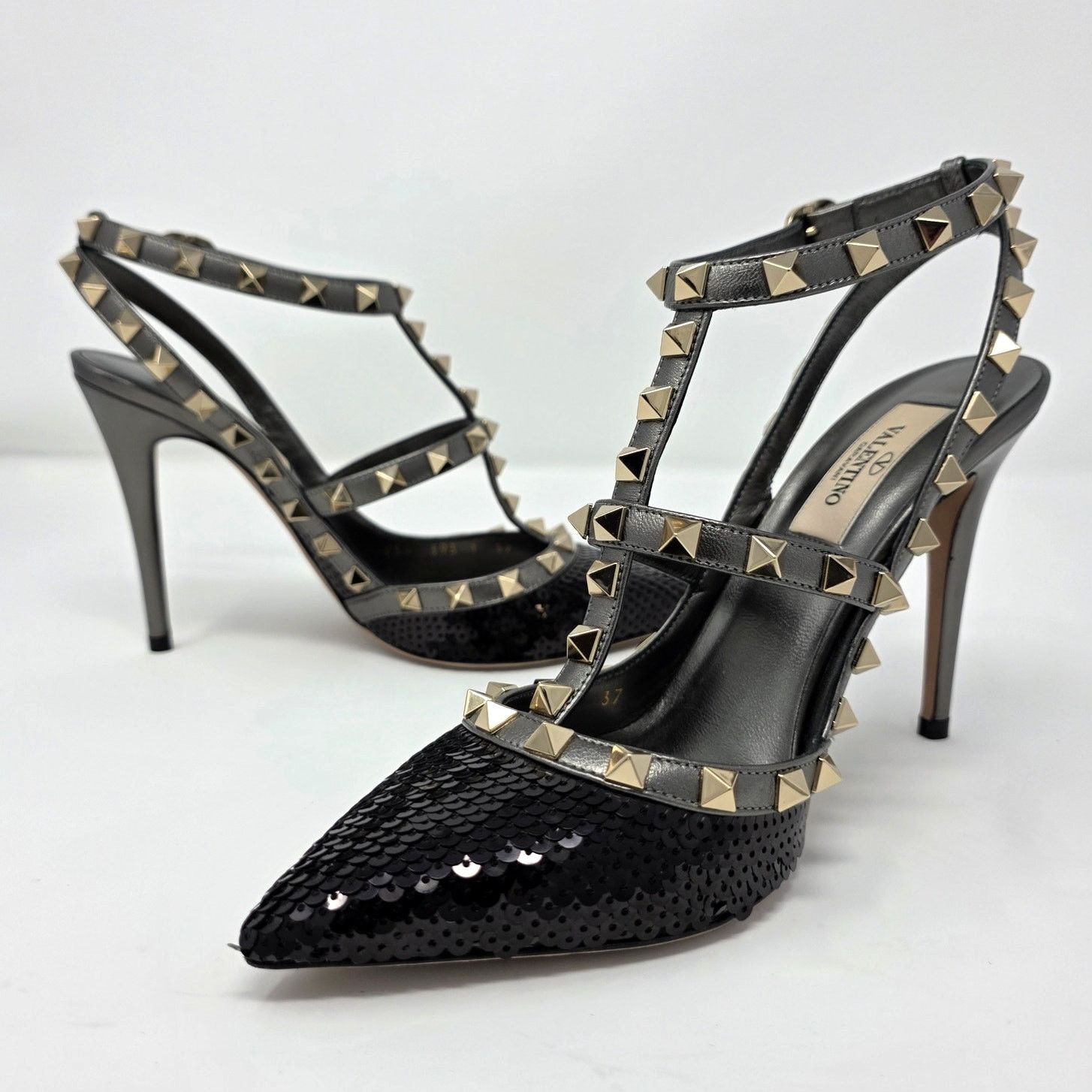 Valentino Valentino Rockstud Sequin Caged Pumps IT 37 Black Size US 7 / IT 37 - 1 Thumbnail