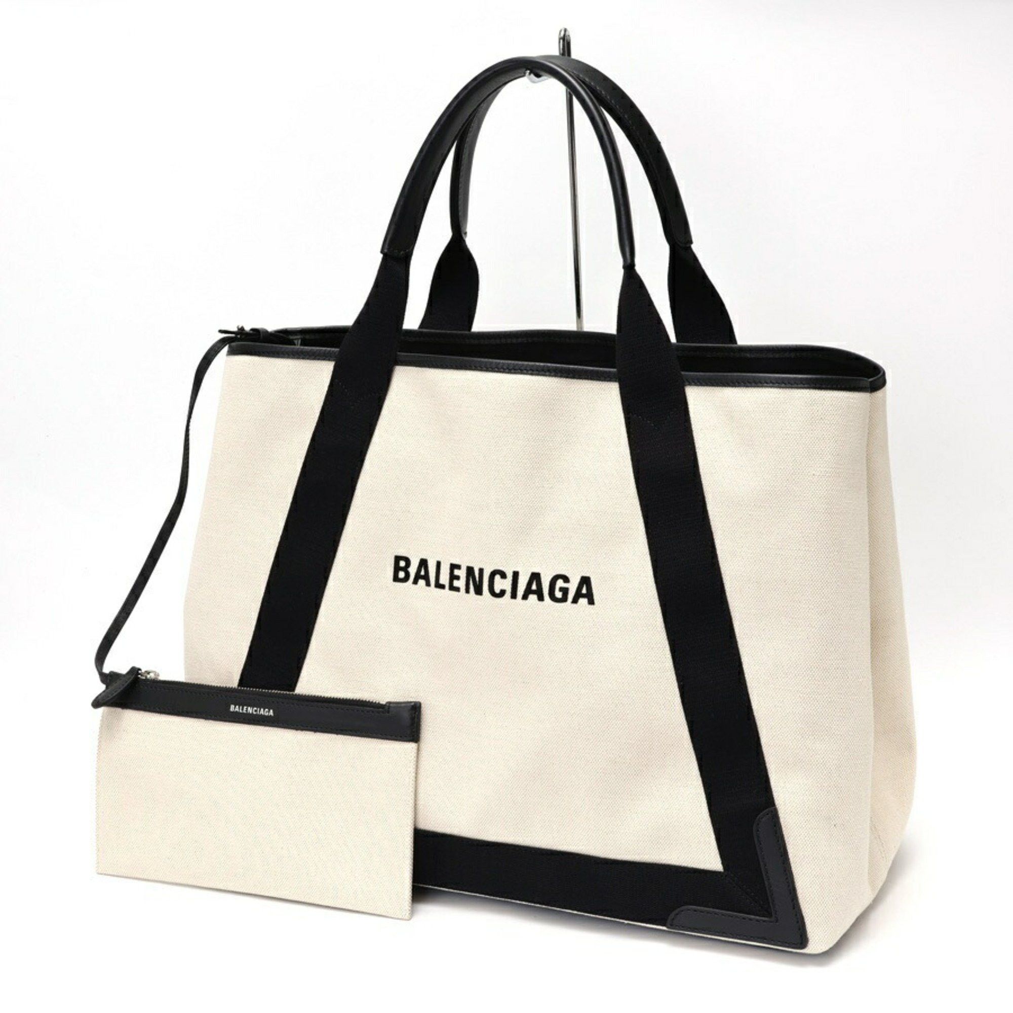 Balenciaga Navy Cabas M Tote Bag 339936 Canvas Leather E-157922 in Black, Women's