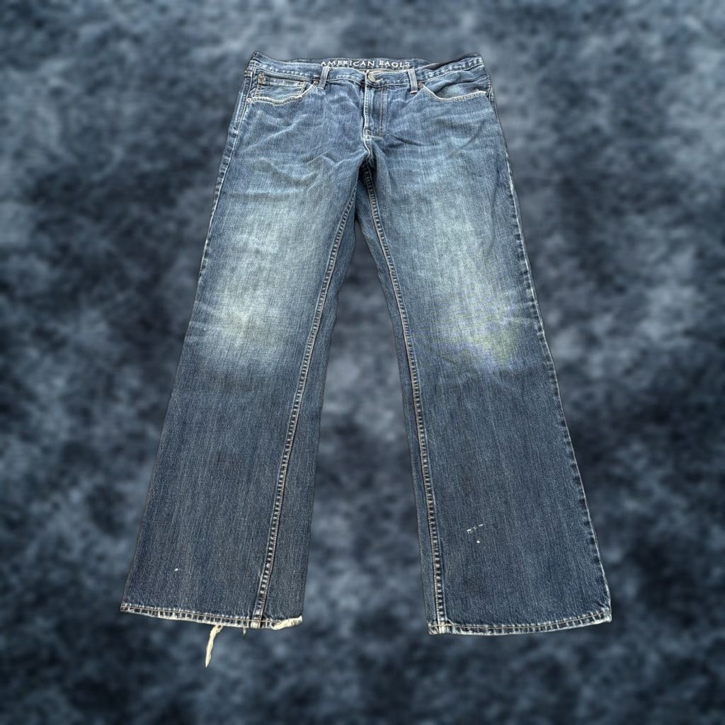 American Eagle Outfitters VINTAGE American Eagle Outfitters Jeans Bootcut Men's 38x32 Distressed Blue Med Wash 5-Pocket Denim Baggy Relaxed Leather? Size US 38 / EU 54 - 1 Thumbnail