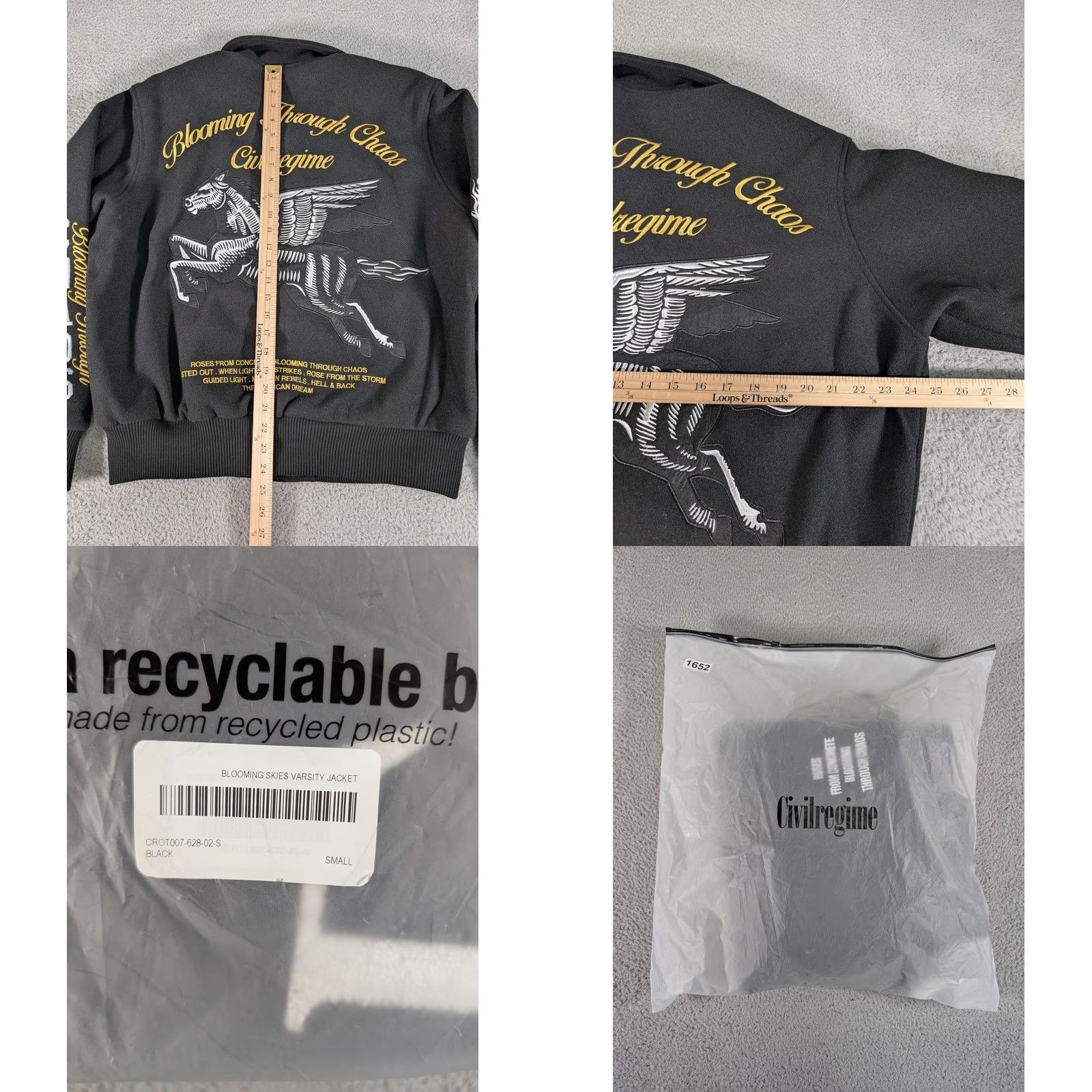 Vintage VINTAGE Civil Regime Blooming Skies Varsity Jacket Mens Small Black Embroidered Pegasus Size US S / EU 44-46 / 1 - 8 Thumbnail