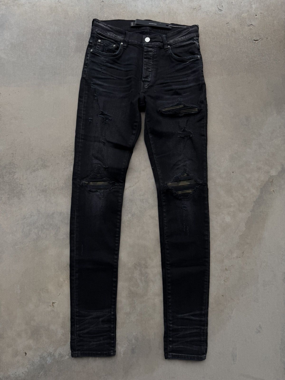 Amiri MX1 Camo Leather Patch Black Jeans 34 NWT Authentic