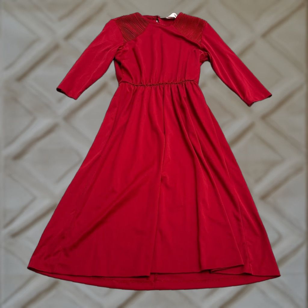 Blair VINTAGE Blair Dress Maxi Long Women 6P Red 3/4 Sleeve Crew Neck Knit Polyester Petites Size M / US 6-8 / IT 42-44 - 1 Thumbnail
