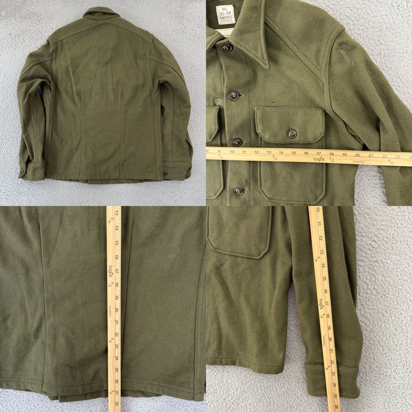 Olive VINTAGE OG 108 Field Shirt Mens Small Wool Button Up Army Olive Green Military Army Men Shirt Size US S / EU 44-46 / 1 - 8 Thumbnail