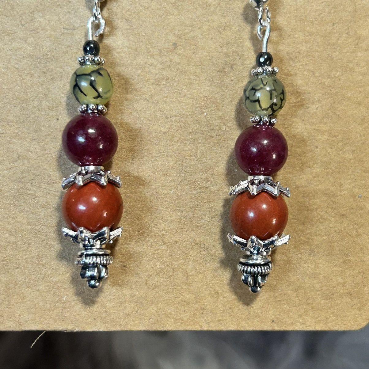 Handmade Handcrafted genuine stone garnet dragon vein jasper earrings Size ONE SIZE - 3 Thumbnail