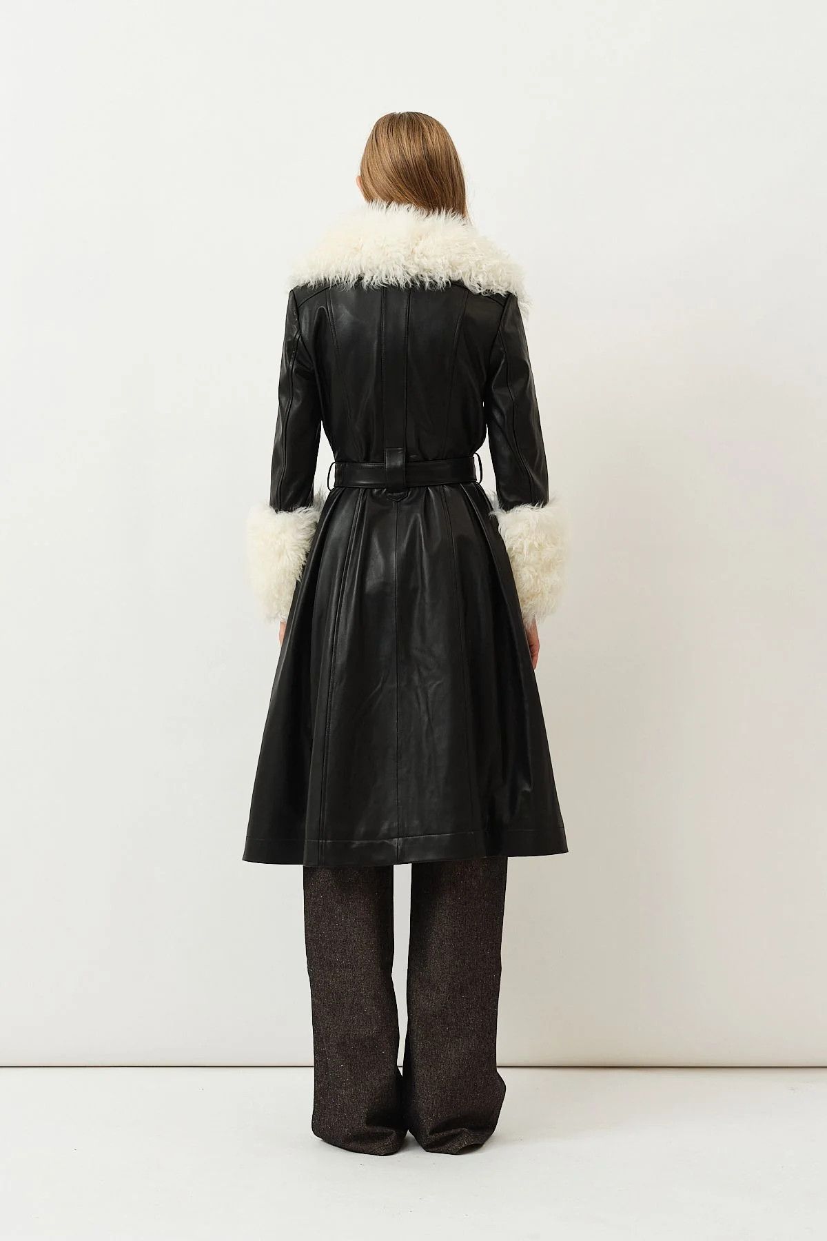 Saks Potts o1s22i1n0924 Foxy Leather Shearling Long Coat in Black Size M / US 6-8 / IT 42-44 - 4 Thumbnail