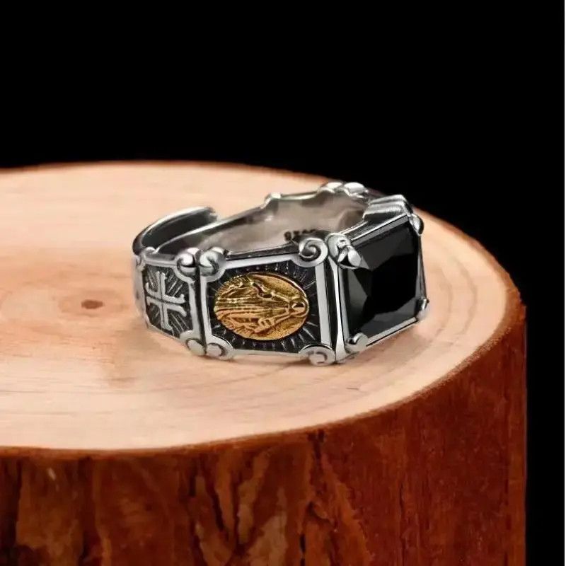Jewelry × Vintage Vintage Silver Plated Black Zircon Virgin Mary Ring Size ONE SIZE - 3 Thumbnail
