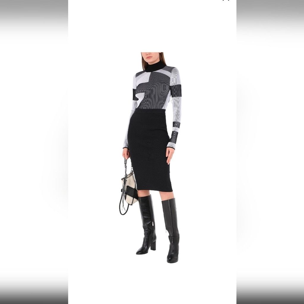 Just Cavalli JUST CAVALLI Black & White Turtleneck Sweater Size L / US 10 / IT 46 - 2 Thumbnail