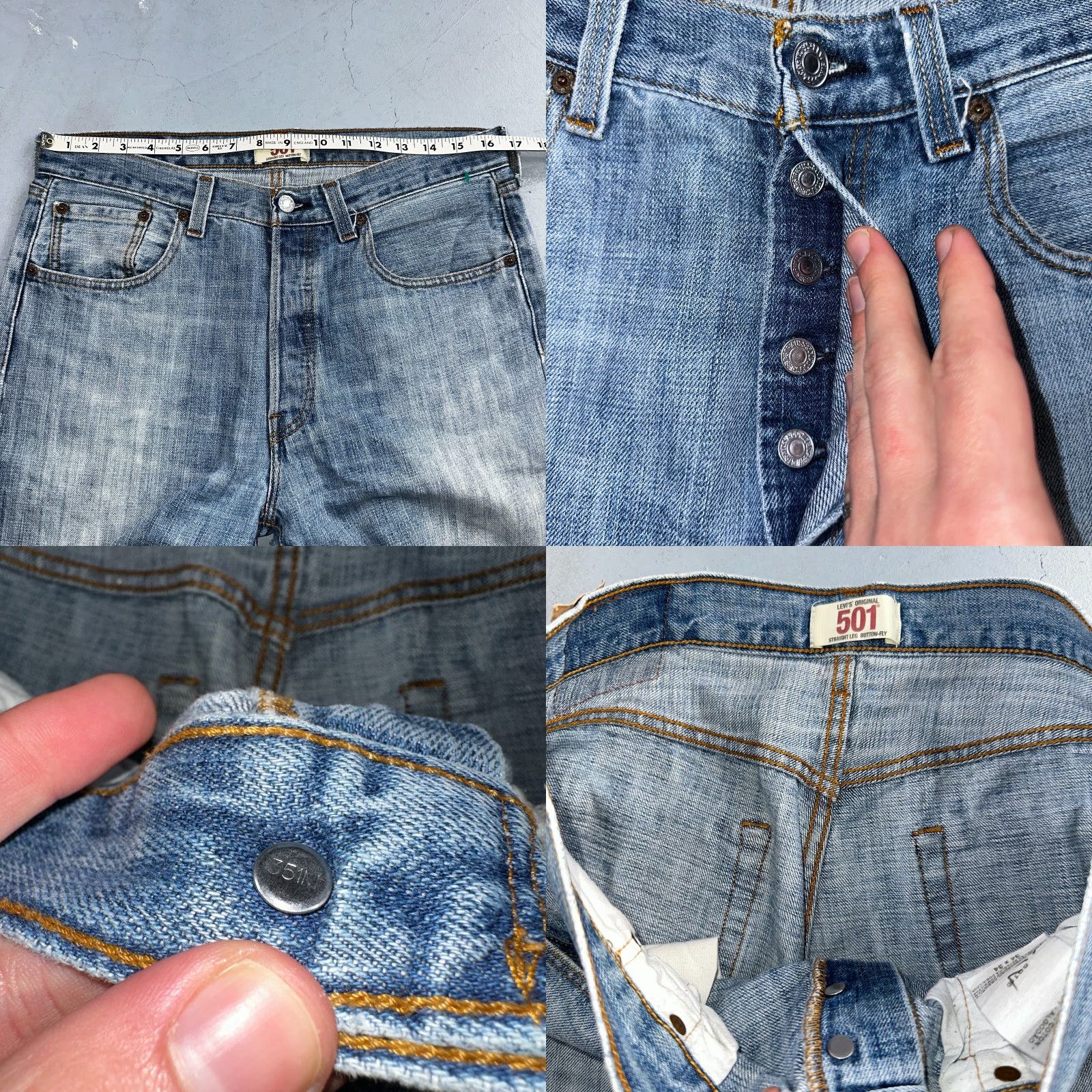 Levi's VINTAGE Levi's 501 Jeans Straight 34x34 Men Blue Light Wash 90s - Regular Rise Mid 10-12 - Button Closure Size US 34 / EU 50 - 8 Thumbnail
