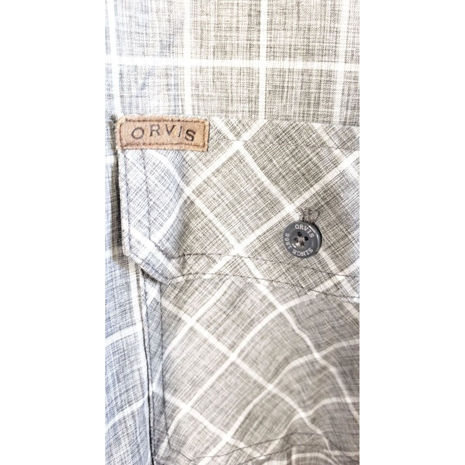 Orvis Orvis Mens Shirt 2XL Grey Plaid Hiking Casual Fishing S. Sleeve Button Polyester Size US XXL / EU 58 / 5 - 7 Thumbnail