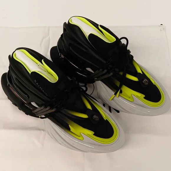 Balmain Men's Unicorn Blk/Neon Low Chunky Sneakers EU46