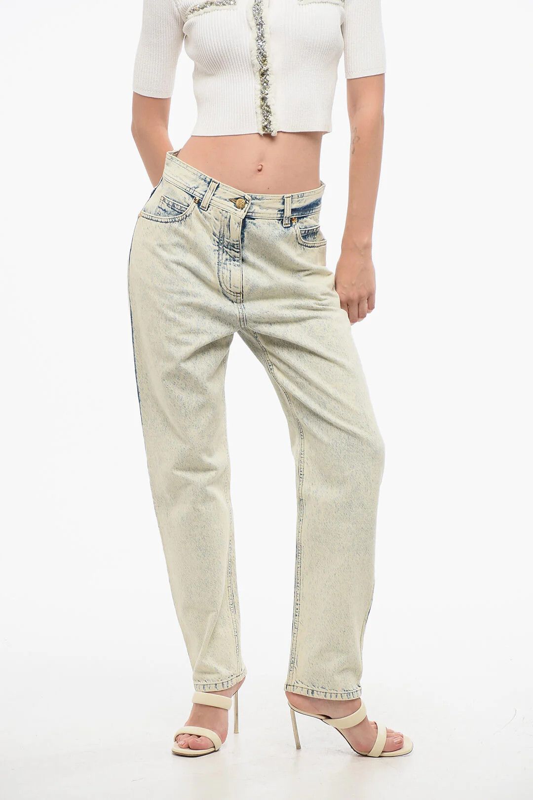 Balmain og1mm0326 High-Rise 17cm Acid-Wash Jeans in Blue Size 40" / US 18 - 1 Thumbnail