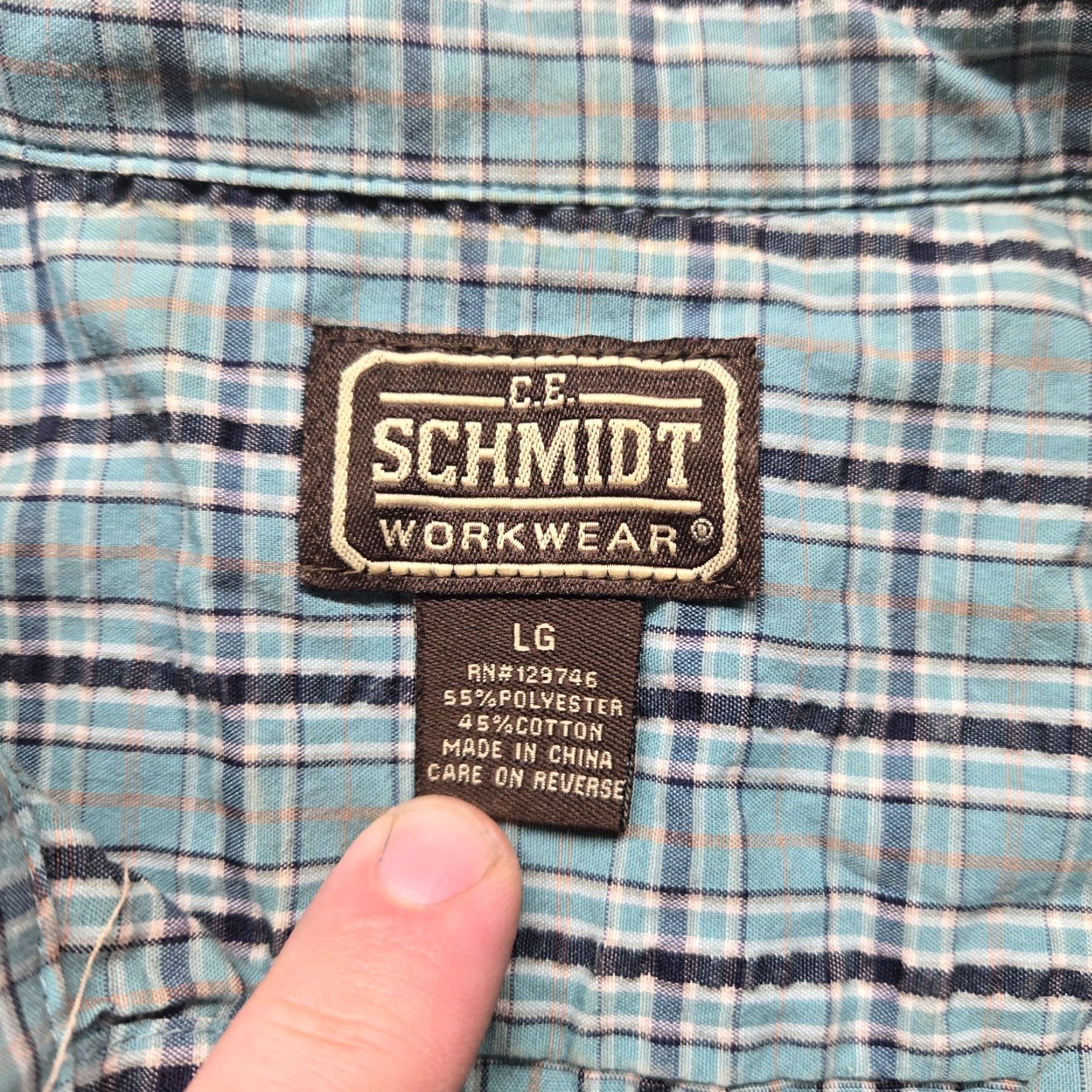 Vintage Schmidt Shirt Blue Plaid Short Sleeve Button-Up Adult Men L Large Pocketed 100% Cotton Button-Down Collar Outdoor Size US L / EU 52-54 / 3 - 3 Thumbnail