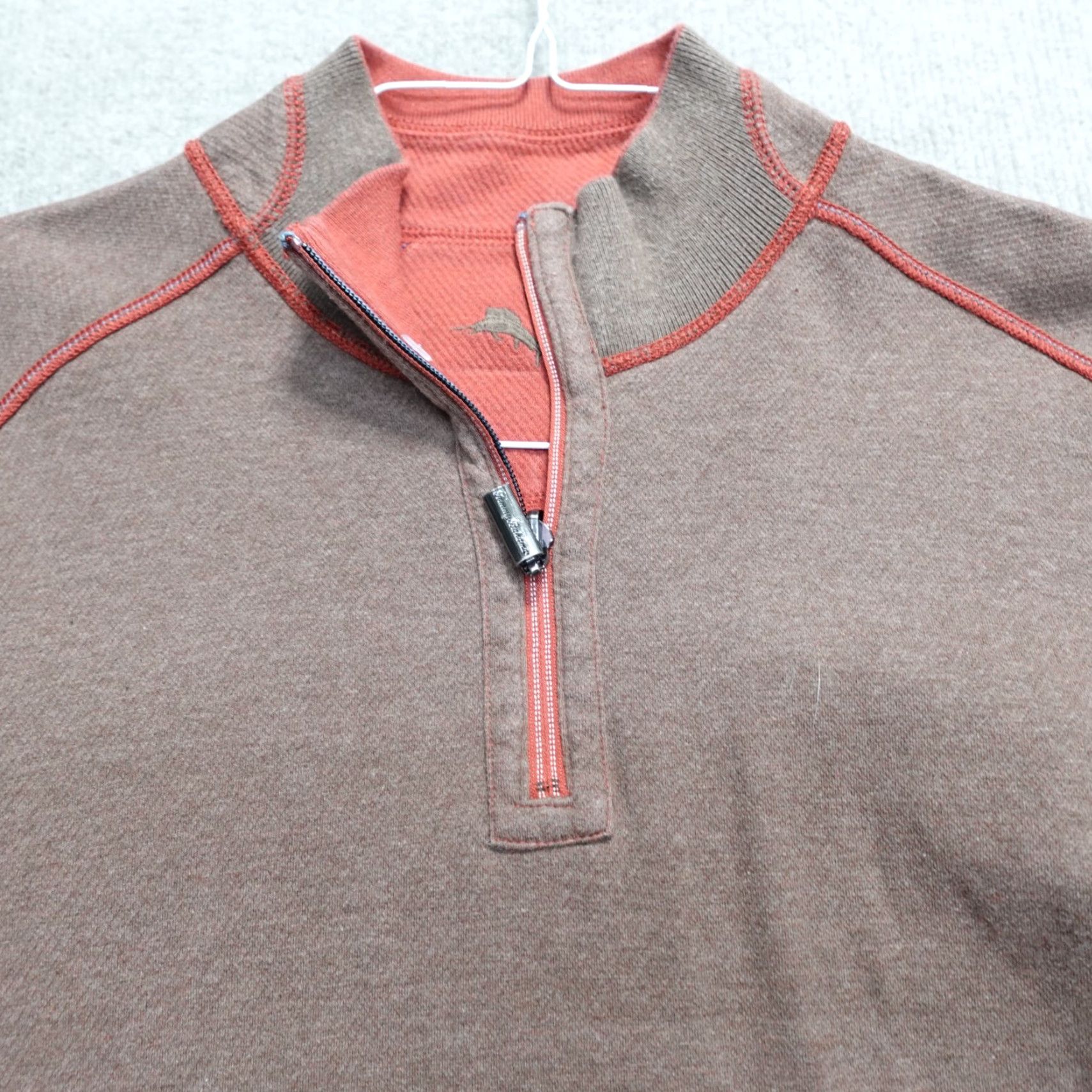 Tommy Bahama Tommy Bahama Sweater Reversible Knit Long Sleeve V-Neck 1/4 Zip Cotton Polyester M Brown Mens Regular Size US M / EU 48-50 / 2 - 2 Thumbnail