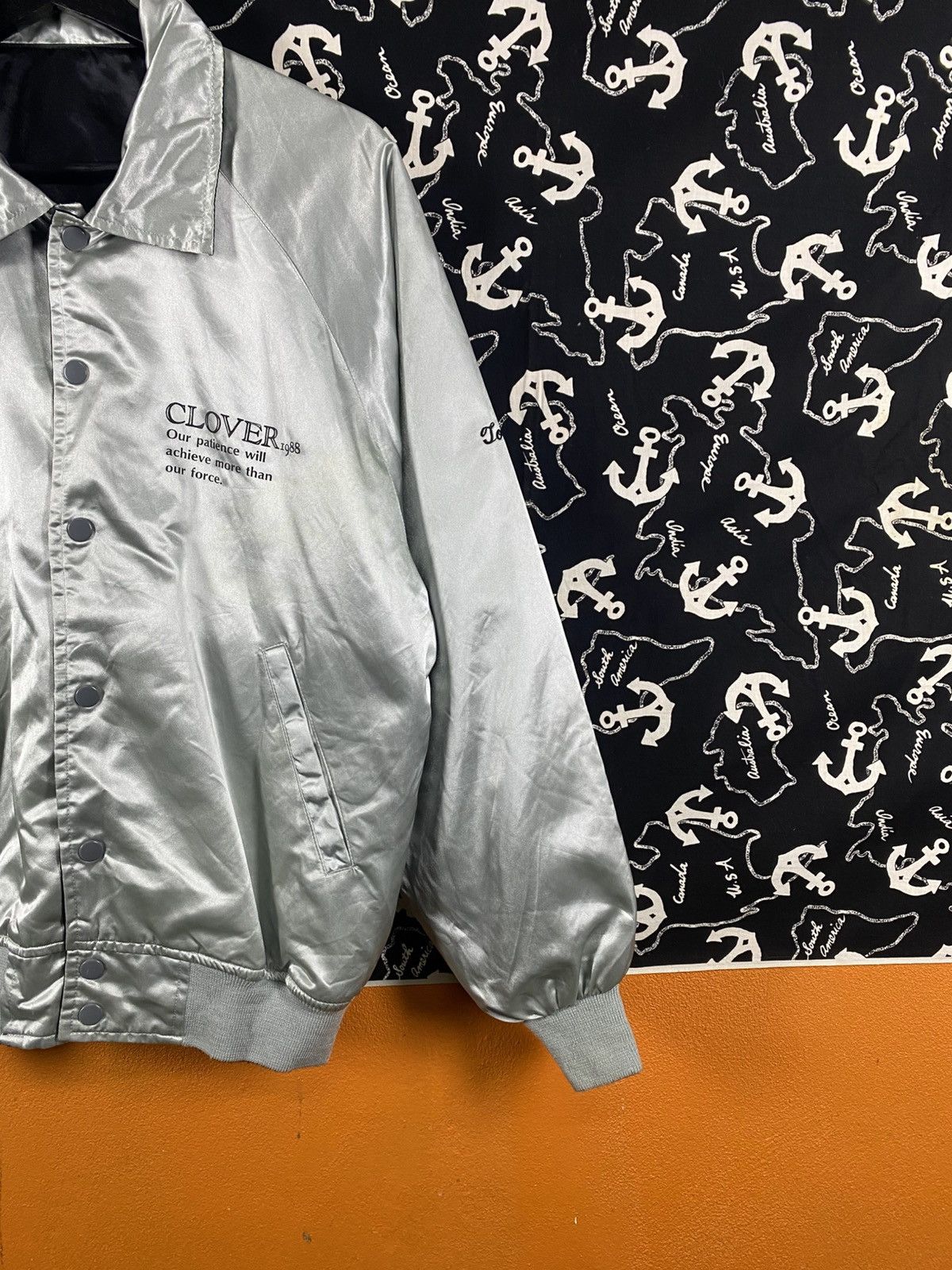 Vintage Vintage CLOVER Satin Coach Jacket Tennis Team Style Silver Size US M / EU 48-50 / 2 - 8 Thumbnail