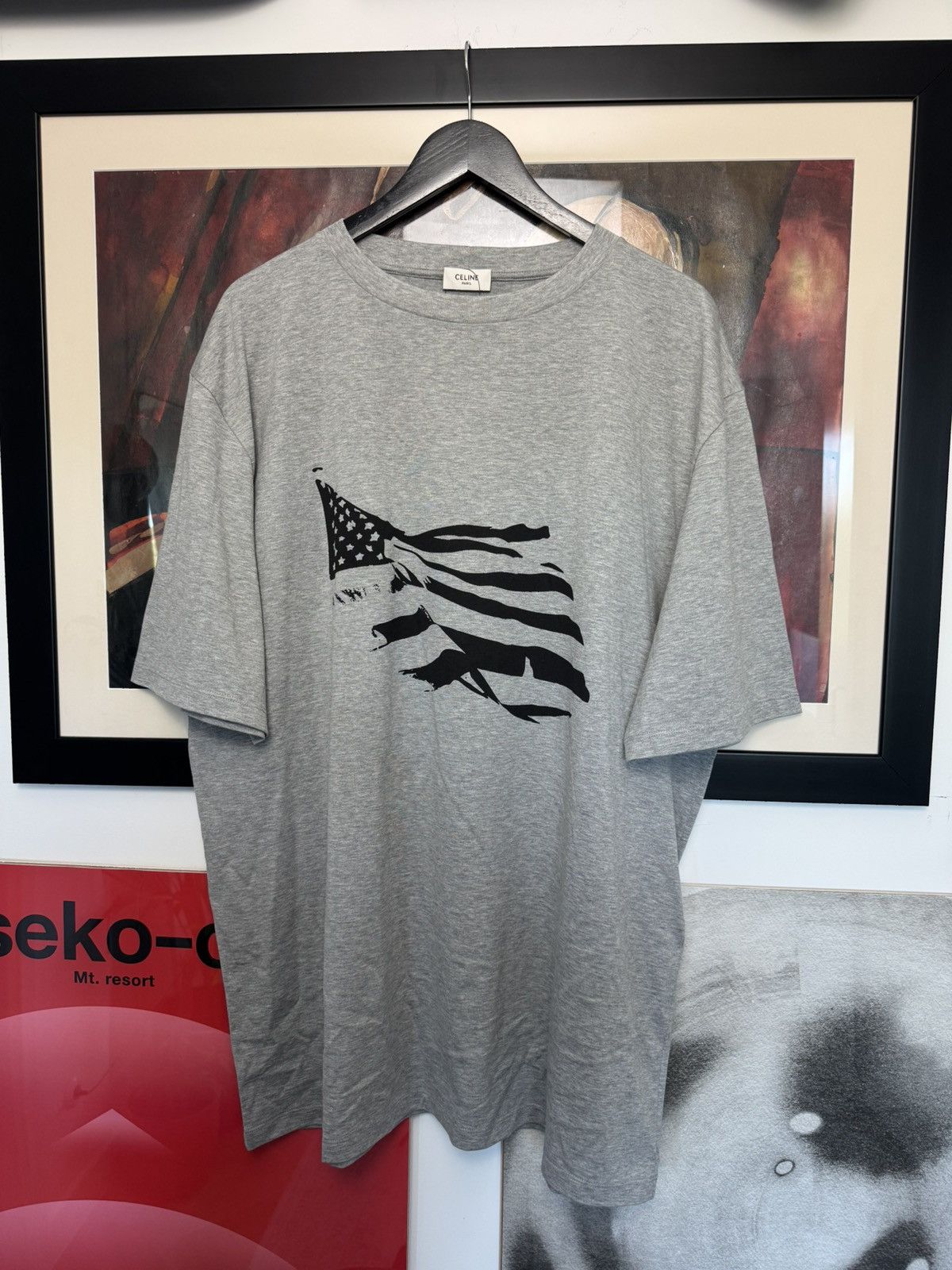 Celine Celine Designer Oversize Fit Gray Tee Flag Print Luxury Rare Size US S / EU 44-46 / 1 - 1 Thumbnail