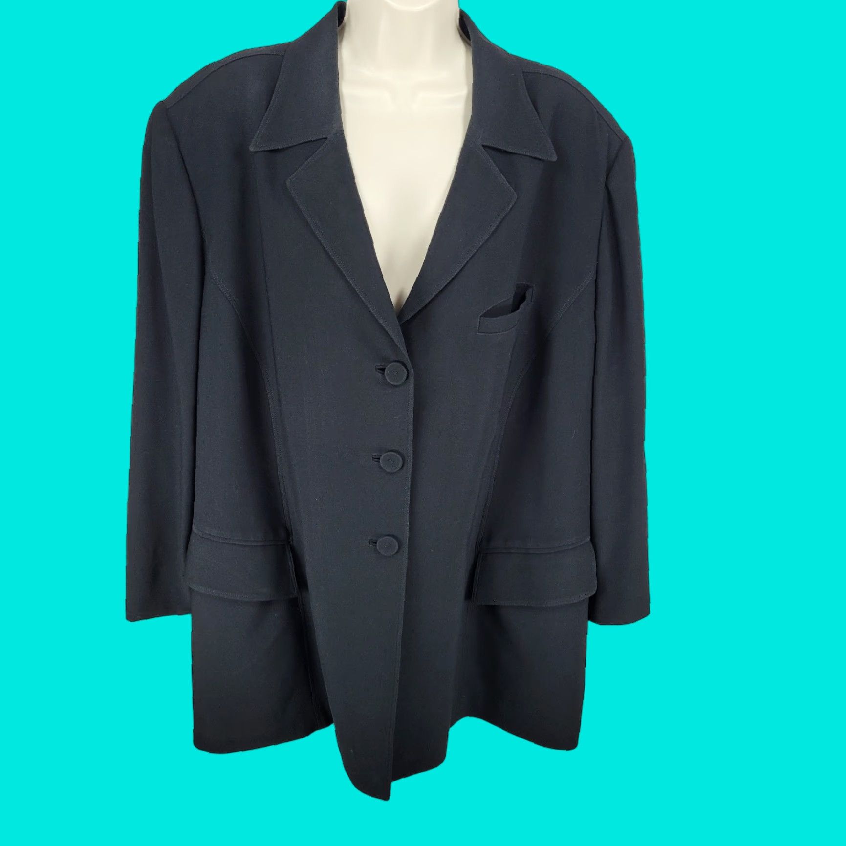 Vintage Dana Buchman Blazer Jacket Plus Size 22 Women's Black Peak Lapel 3-Button Suit Coat Size 3XL / US 20-22 - 1 Thumbnail
