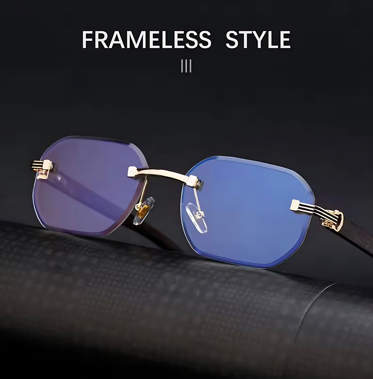 Other Rimless Square Sunglasses Gold Metal Frame Black Temples Size ONE SIZE - 6 Thumbnail