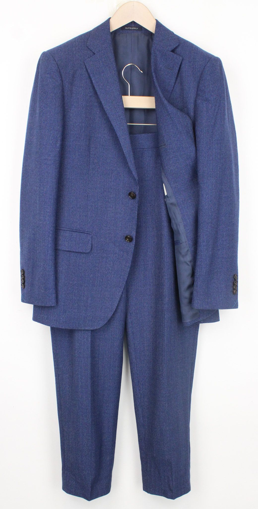 image of Suitsupply Napoli Uk38R Mid-Blue Houndstooth Wool S110 Suit 67861, Men's
