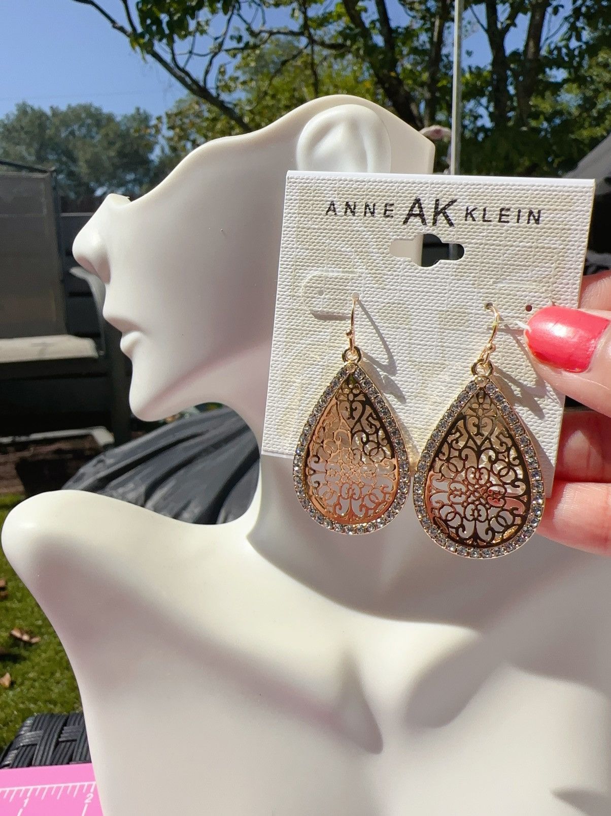 Anne Klein $24 Anne Klein earrings gold tone hallow teardrop diamonds Size ONE SIZE - 1 Thumbnail