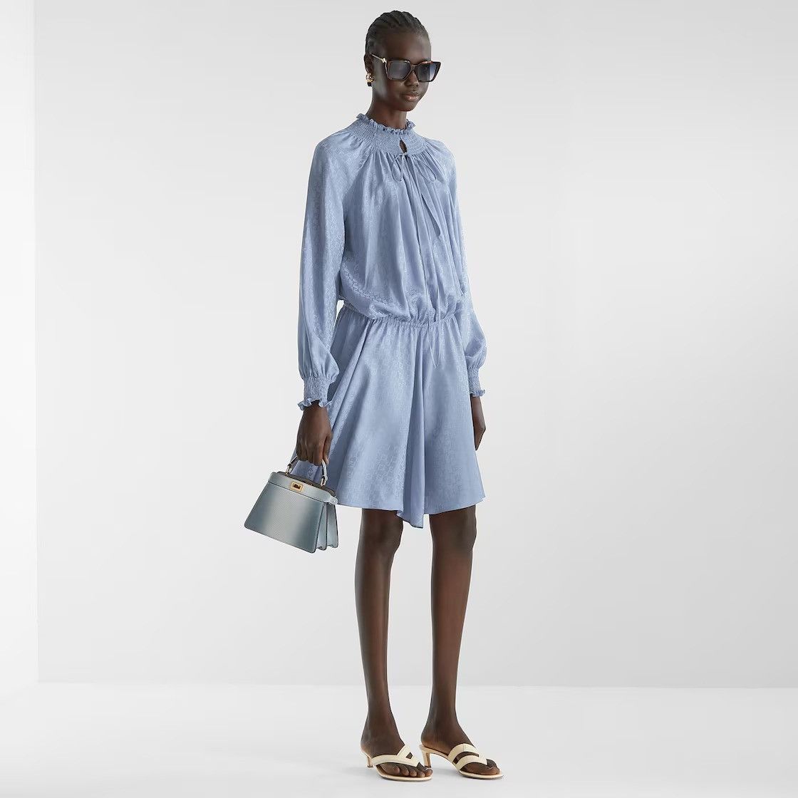 Fendi o1s1wg110526 Silk Dress in Light Blue Size S / US 4 / IT 40 - 2 Thumbnail