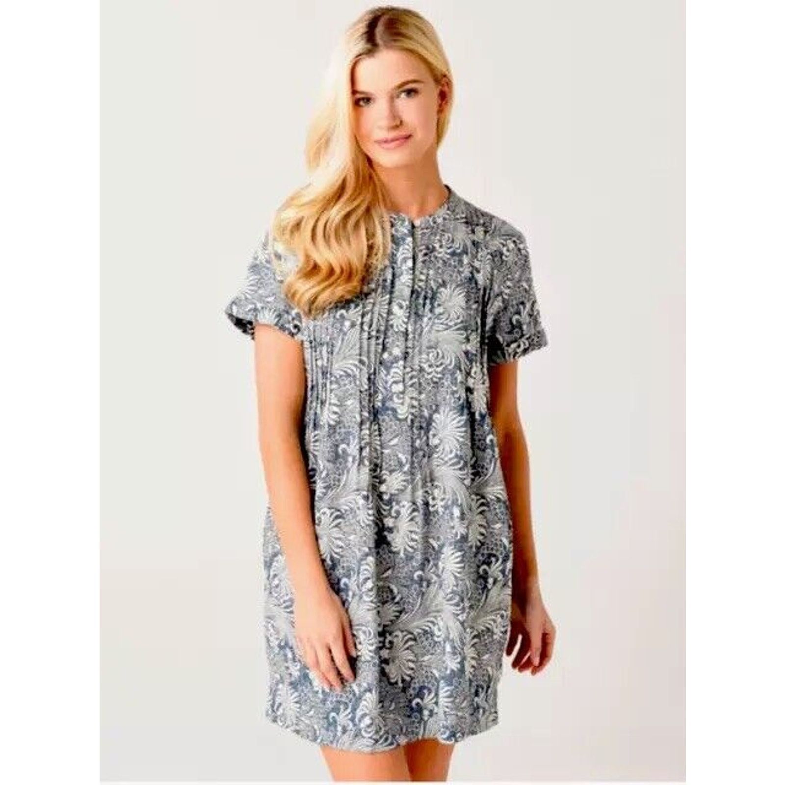 Faherty Hawaiian Print Gemina Tunic Dress VNeck Short Sleeve