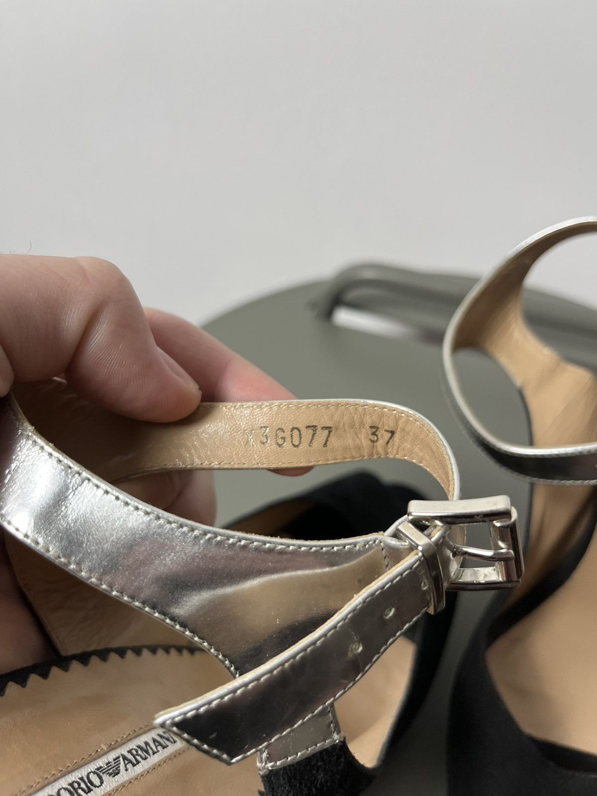 Emporio Armani Emporio Armani Black Suede Peep Toe Heels with Silver Straps Size US 6 / IT 36 - 5 Thumbnail