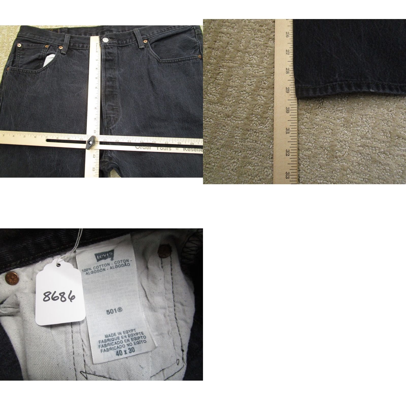 Levi's Levi's 501 Jeans Men 40x30 Black Button Fly Regular Fit Denim Pants Dark Wash Size US 40 / EU 56 - 8 Thumbnail