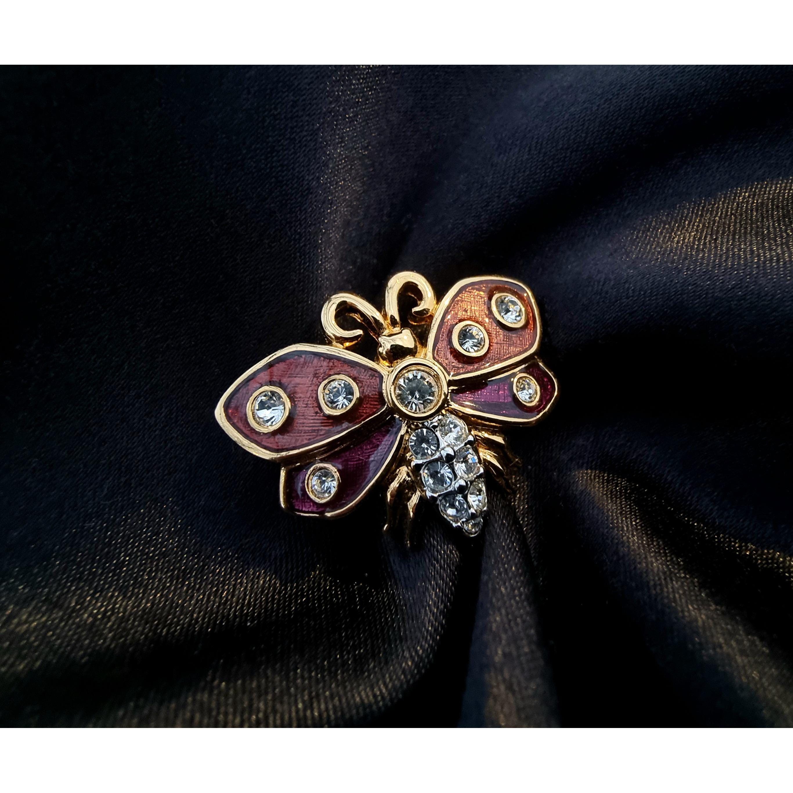 Swarovski Vintage SWAROVSKI Swan Signed Brown Enamel Clear Crystals Bu Size ONE SIZE - 2 Thumbnail