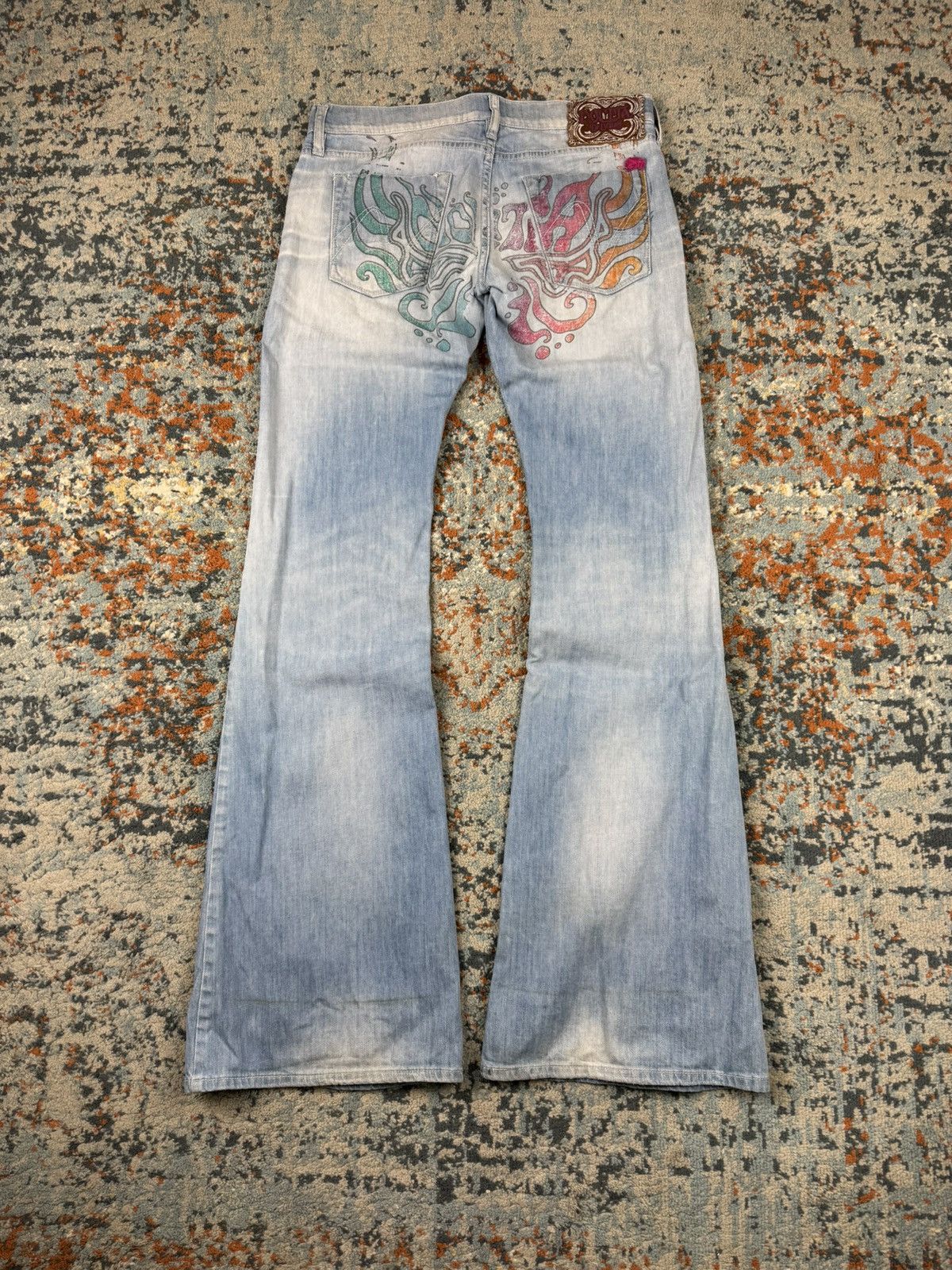 Japanese Brand Vintage Y2K Nolita bell bottom flared printed denim jeans Size 28" / US 6 / IT 42 - 1 Thumbnail