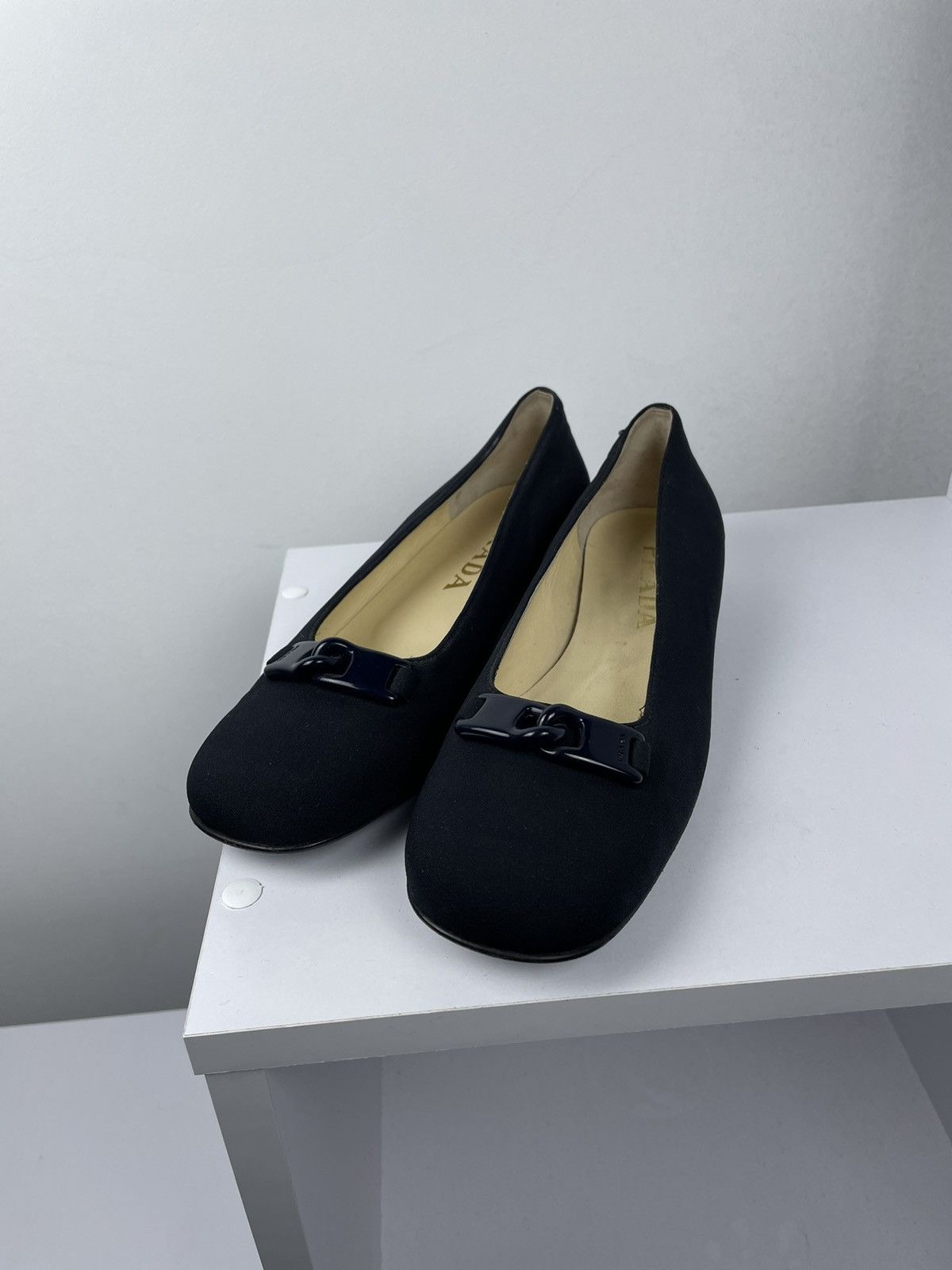 Prada Prada Black Ballet Flats Logo Buckle Loafers Pumps Size US 7 / IT 37 - 3 Thumbnail