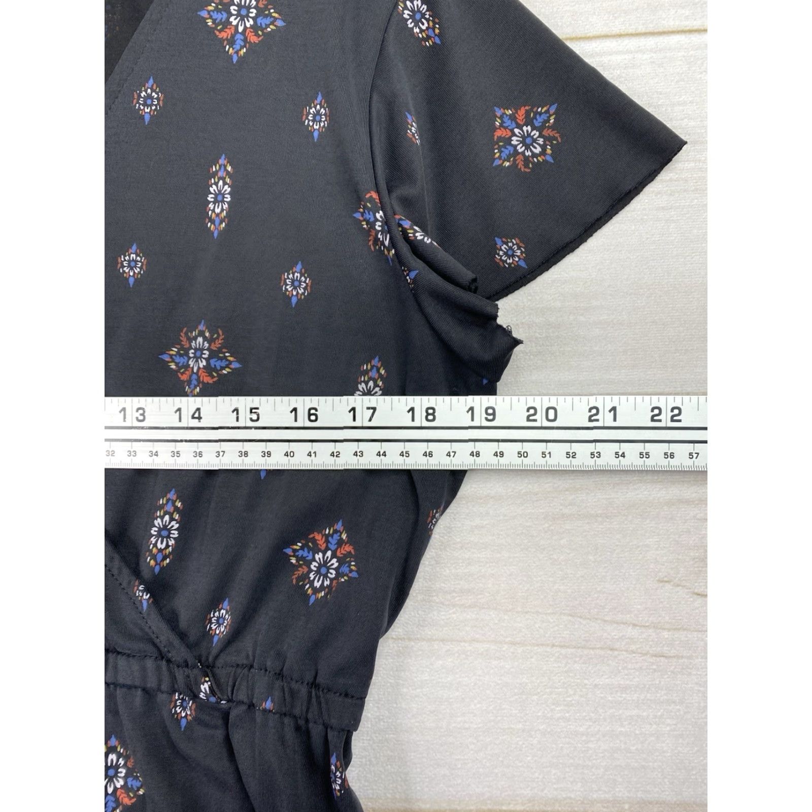 Vintage Mudd Dress Womens XL Black Boho Print Mini Raw Hems Faux Wrap Casual Soft Modal Dress Size XL / US 12-14 / IT 48-50 - 4 Thumbnail