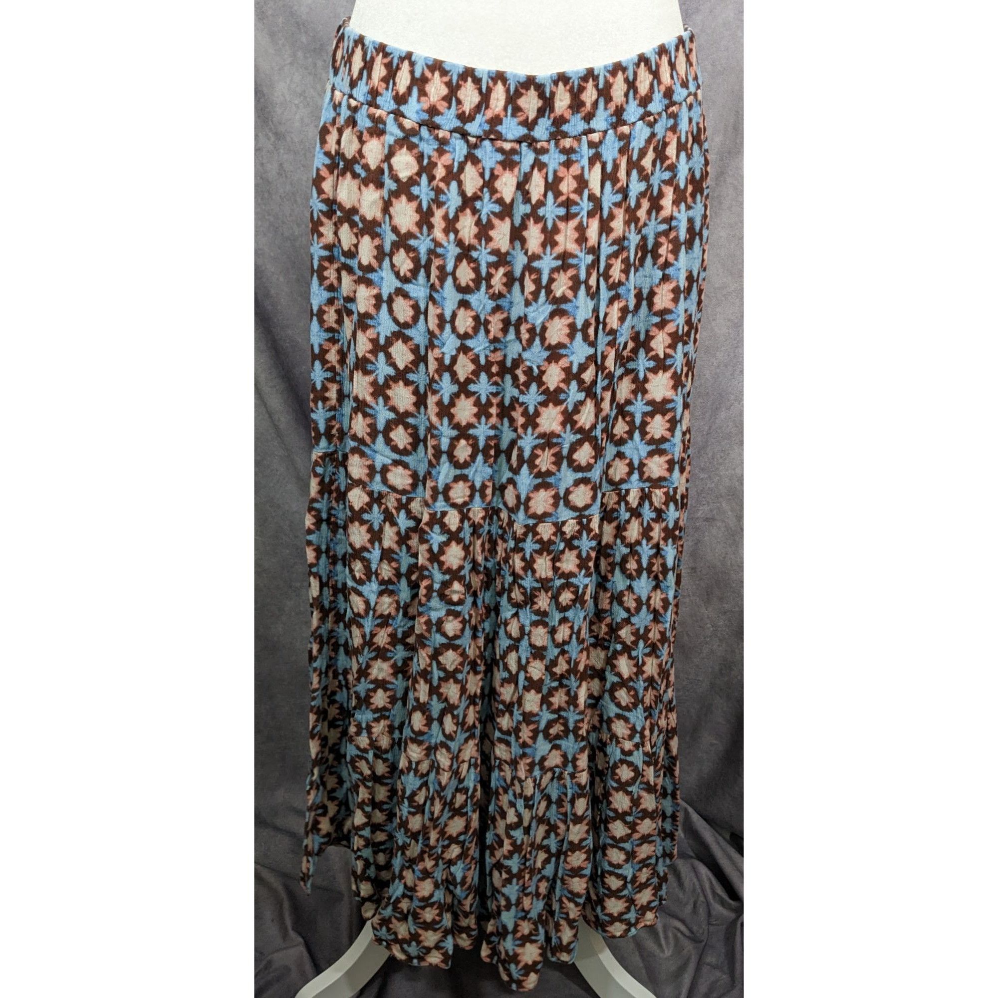 Loft Loft Cottagecore Blue Brown And Pink Abstract Maxi Skirt Size 32" / US 10 / IT 46 - 5 Thumbnail