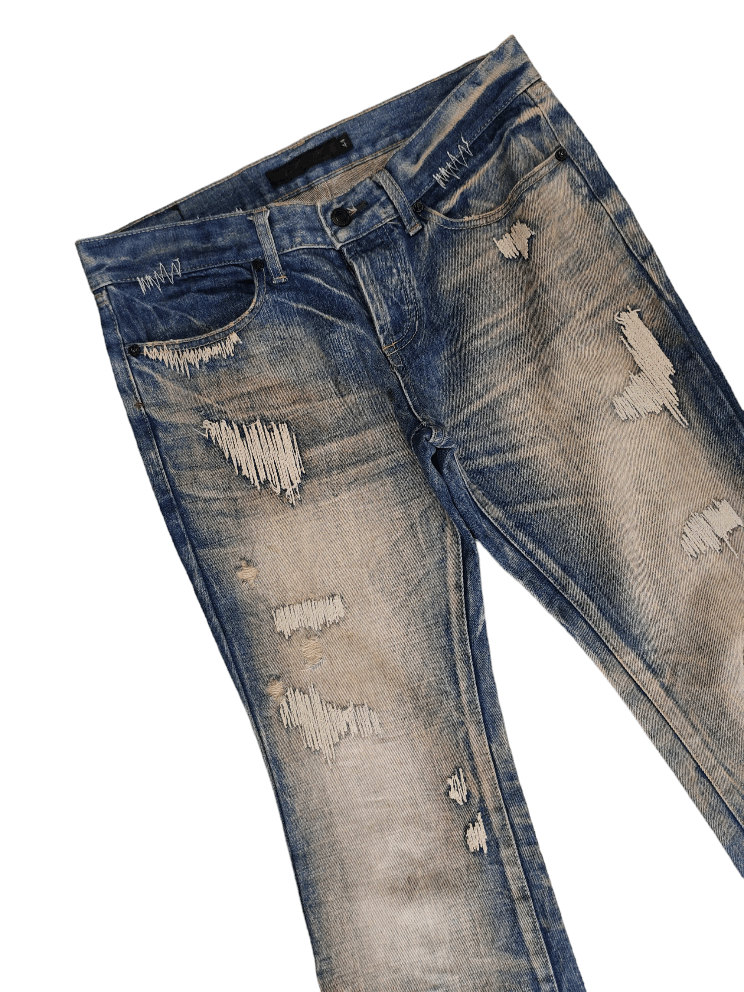 GOSTAR DE FUGA Flare Jeans Fuga Boro Sew Distress Faded Denim Bootcut Y2k Size US 31 - 5 Thumbnail