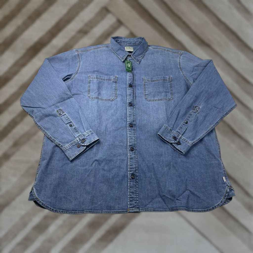 Vintage NWT L.L. Bean Shirt Mens XL Denim Casual Button-Up Long Sleeve Blue Cotton Spandex BeanFlex Untucked 514766 Size US XL / EU 56 / 4 - 1 Thumbnail
