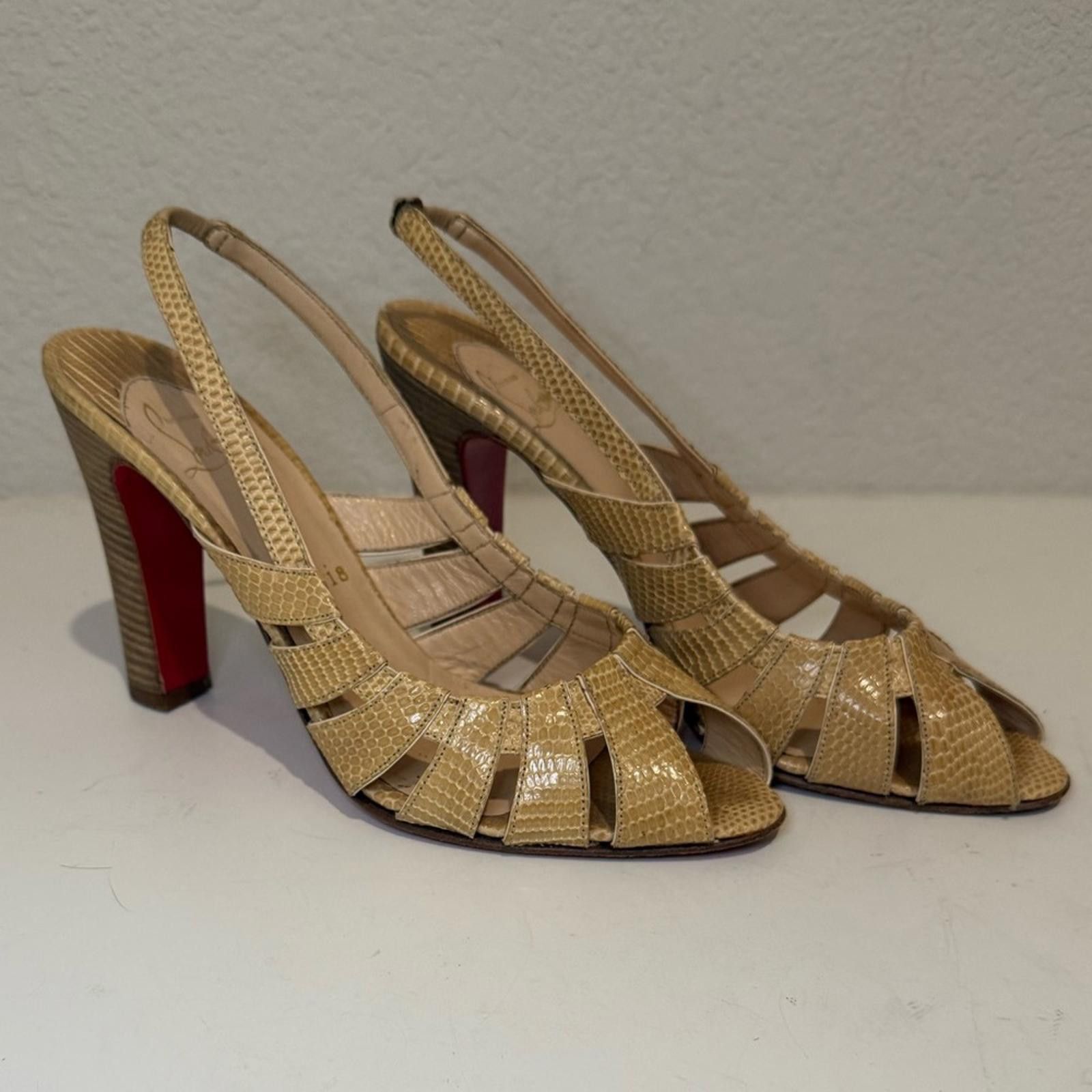 Christian Louboutin Christian Louboutin Beige Nude Lizard Slingback Sandals 40.5 Size US 9.5 / IT 39.5 - 1 Thumbnail