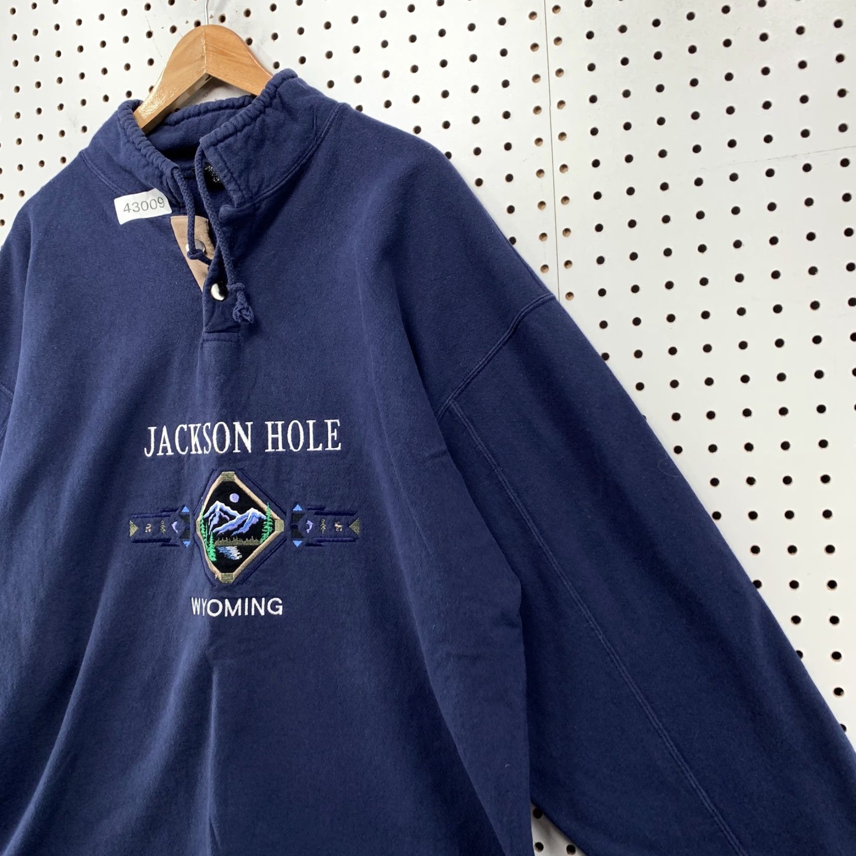 SANSEGAL Sweatshirt Navy Blue Long Sleeve M USA Jackson Hole Wyoming Crew Neck 100% Cotton Mens Sweatshirt 90s? (avoid adding false decade)