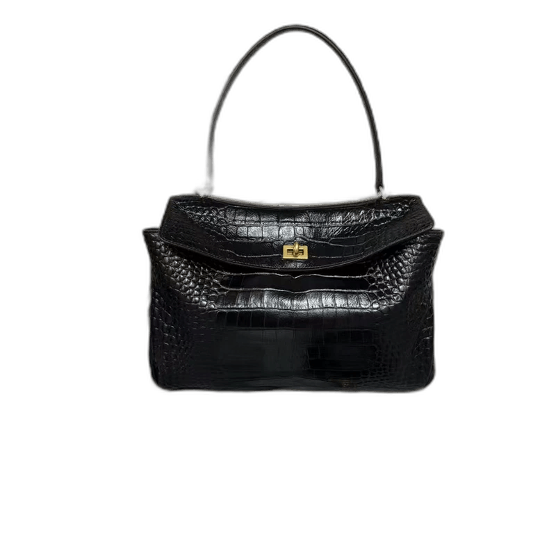 Balenciaga Balenciaga Black Gold Crocodile Texture Handbag-yf Size ONE SIZE - 1 Thumbnail