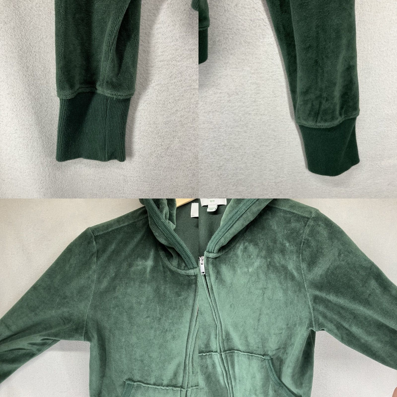 Vintage Aerie Velour Hoodie Zip Up Women’s XS Dark Green Cotton Blend Polyester 90s Hip Hop Hippie Hipster Pockets Round Neck Full Zip Size XS / US 0-2 / IT 36-38 - 8 Thumbnail