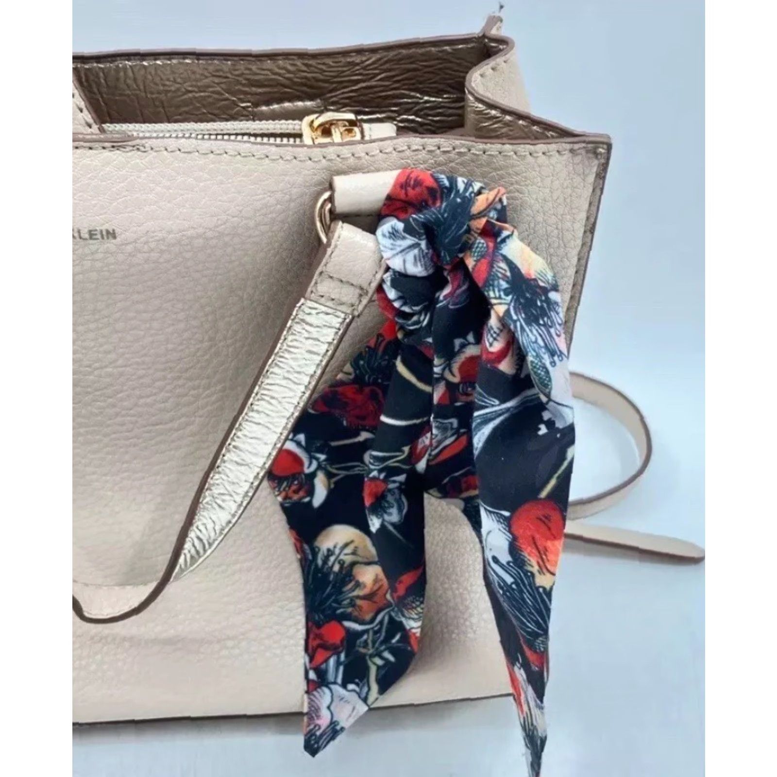 Anne Klein Women Anne Klein Small Beige Designer Handbag Purse w/ Multicolored Handkerchief Size ONE SIZE - 5 Thumbnail