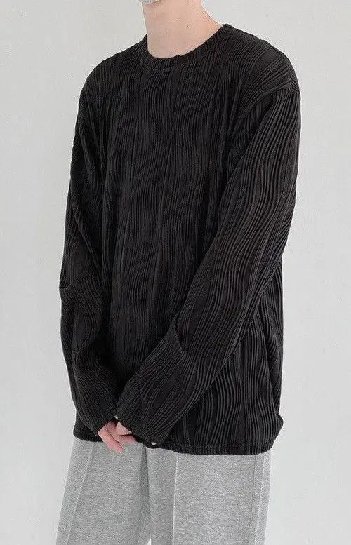 Other Black Striped Pleated Long Sleeve Pullover Size US L / EU 52-54 / 3 - 7 Thumbnail