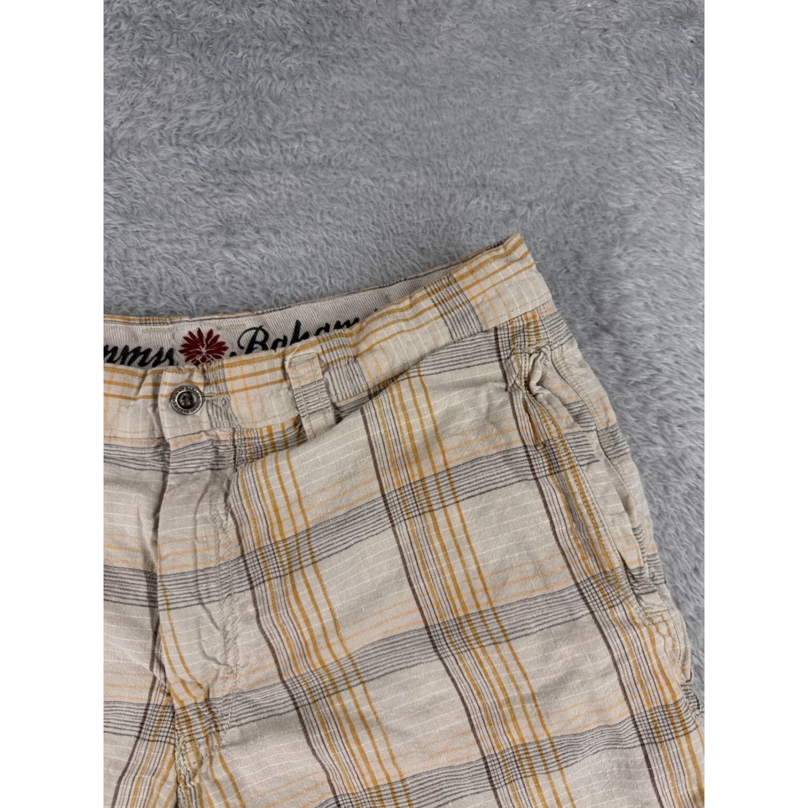 Tommy Bahama Tommy Bahama Shorts Men 33 Beige Plaid Linen Silk Blend Chino Flat Front Golf Size US 33 - 5 Thumbnail