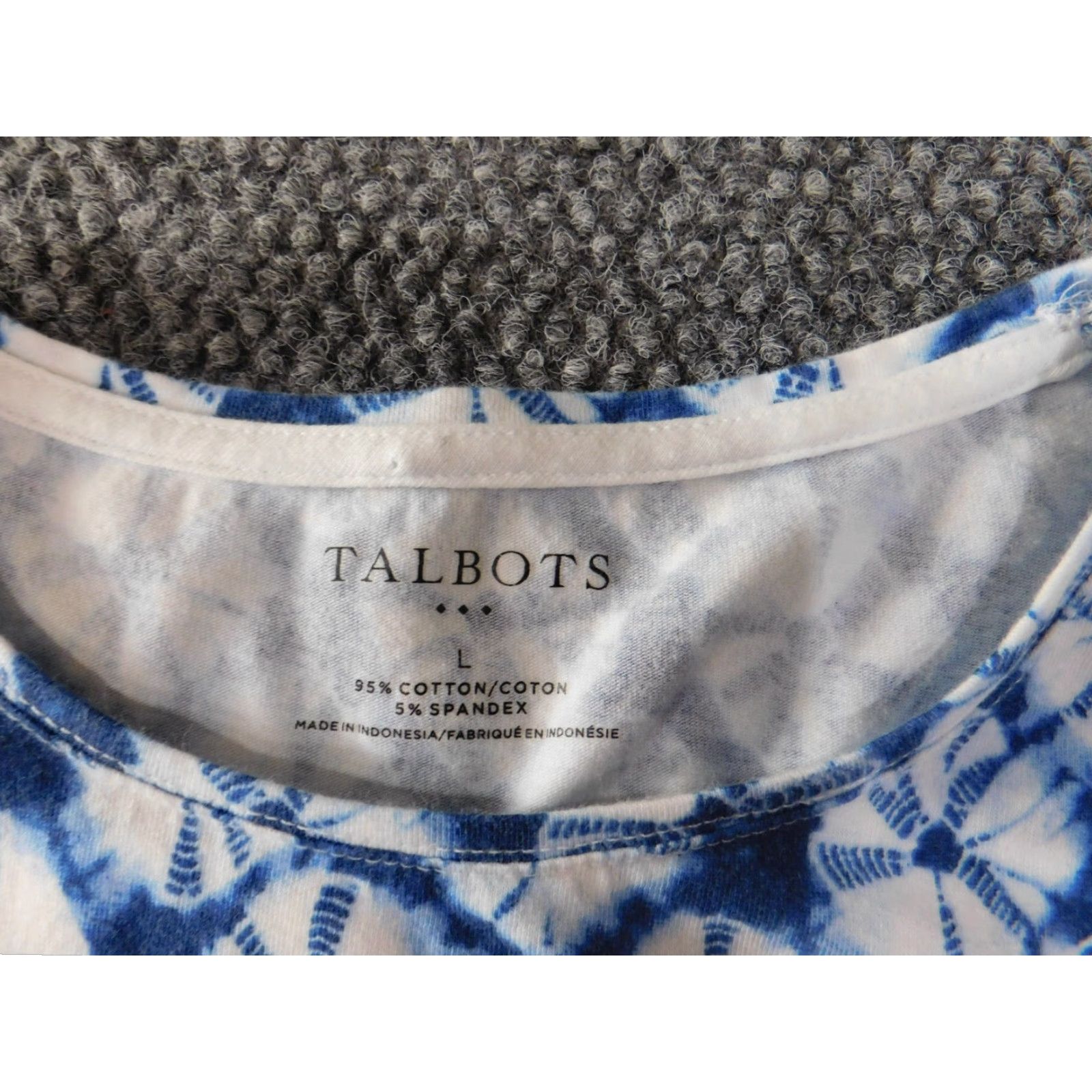Talbots Talbots Blouse Shirt Casual Womens Cotton Spandex Geometric Short Sleeve Blue Large Round Neck Pullover Classic Stretch Size L / US 10 / IT 46 - 4 Thumbnail