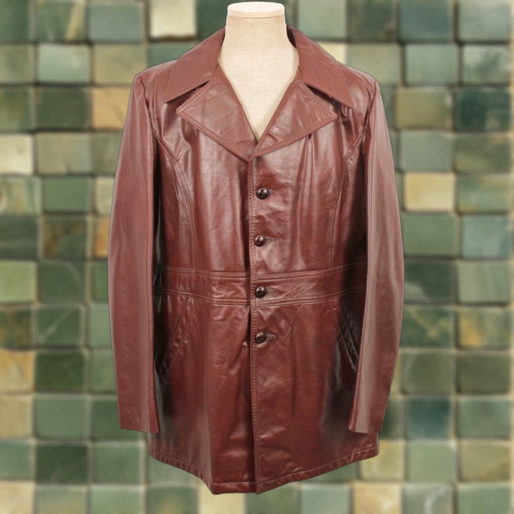 Vintage VINTAGE Mens Reddish Brown Leather Jacket 70s 44 Long L Disco Look 1970s Leather Jacket Mens Size 44 Long Size US S / EU 44-46 / 1 - 1 Thumbnail