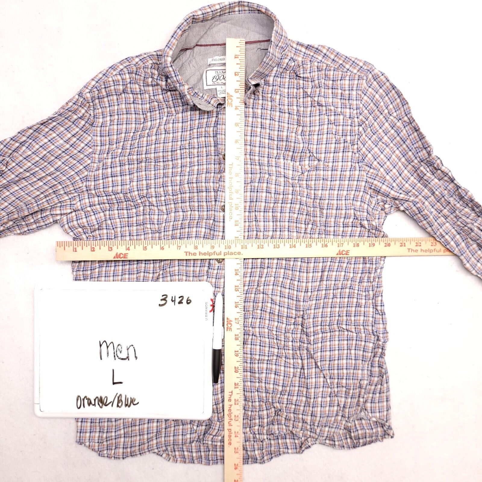 Jos. A. Bank Jos A Bank Tartan Flannel Shirt Mens Size Large Orange Blue Size US L / EU 52-54 / 3 - 6 Thumbnail