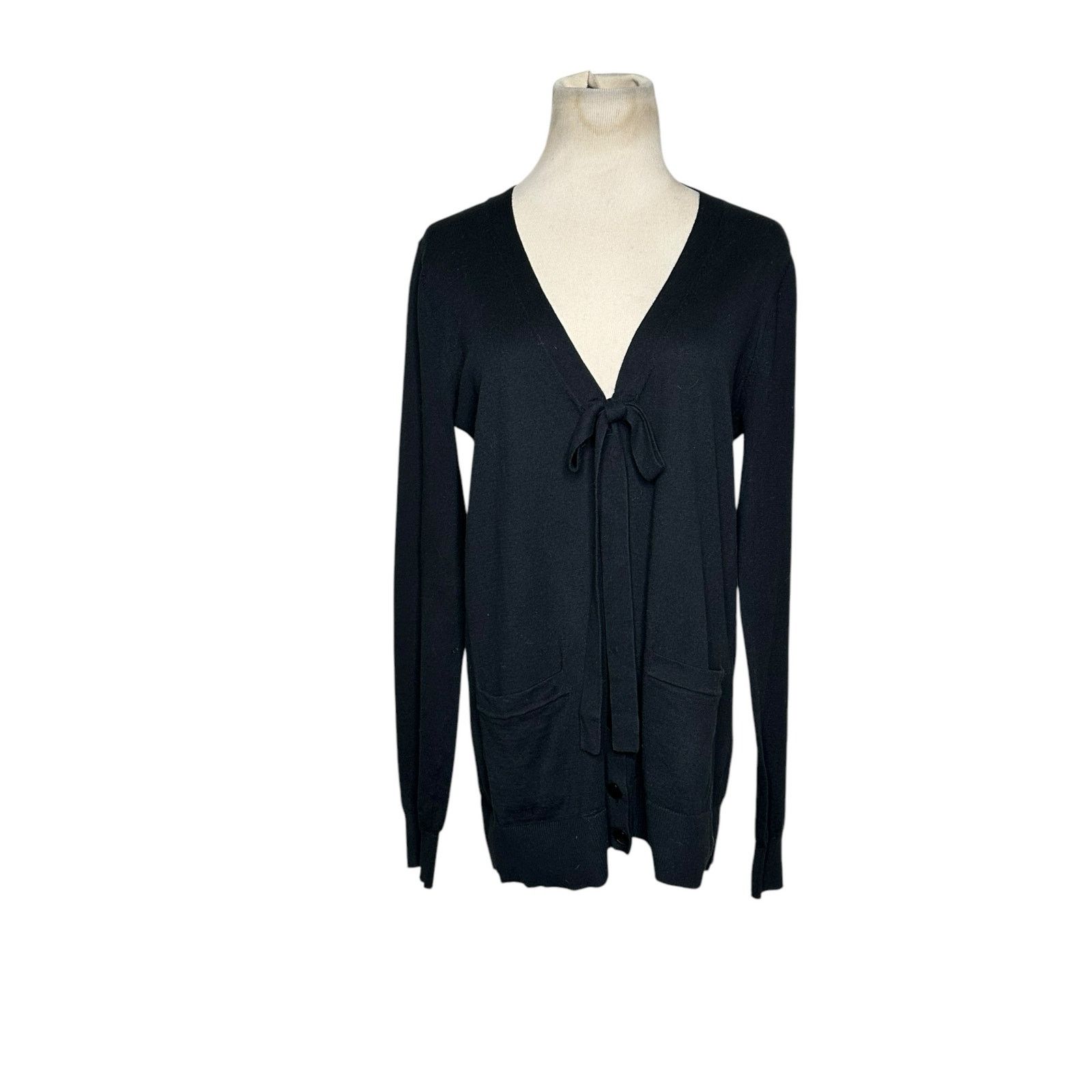 Tibi Tibi black knit front bow buttoned cardigan size Large Size L / US 10 / IT 46 - 10 Thumbnail