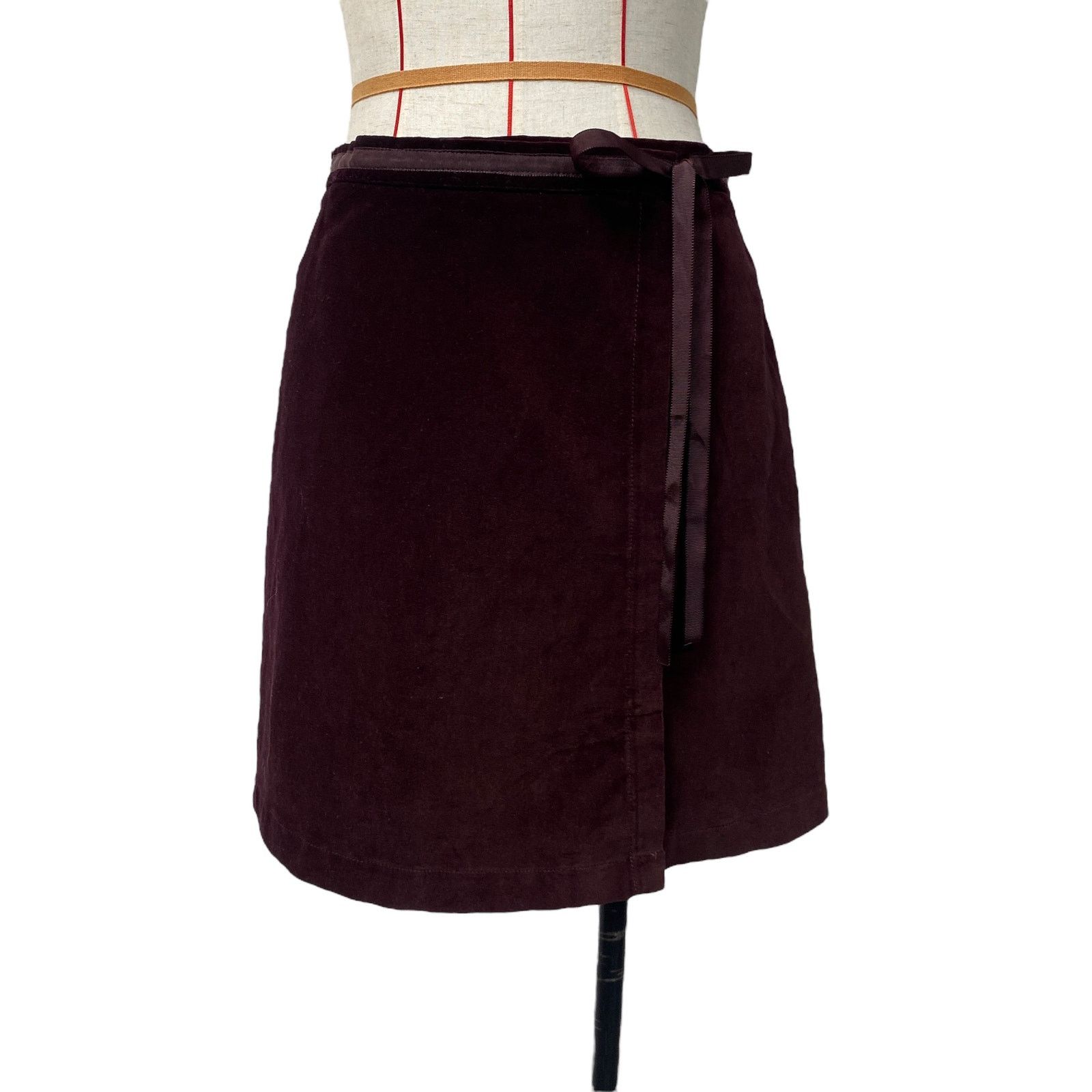 Vintage Vintage Bonnie Evans Burgundy Velvet Wrap Skirt Size 29" - 2 Thumbnail