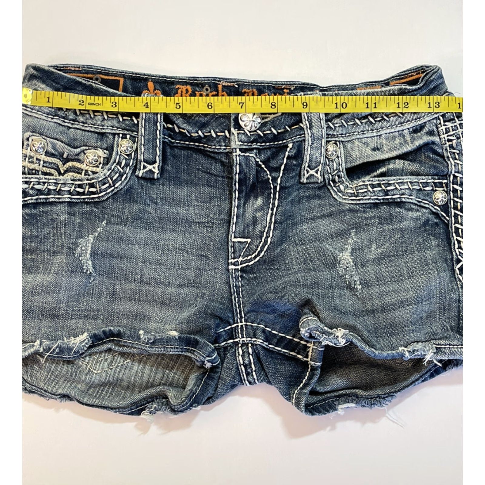 Vintage Rock Revival Women's Distressed Blue Jean Shorts Sz 26 Casual Dark Wash Denim Regular Fit Size 26" / US 2 / IT 38 - 6 Thumbnail