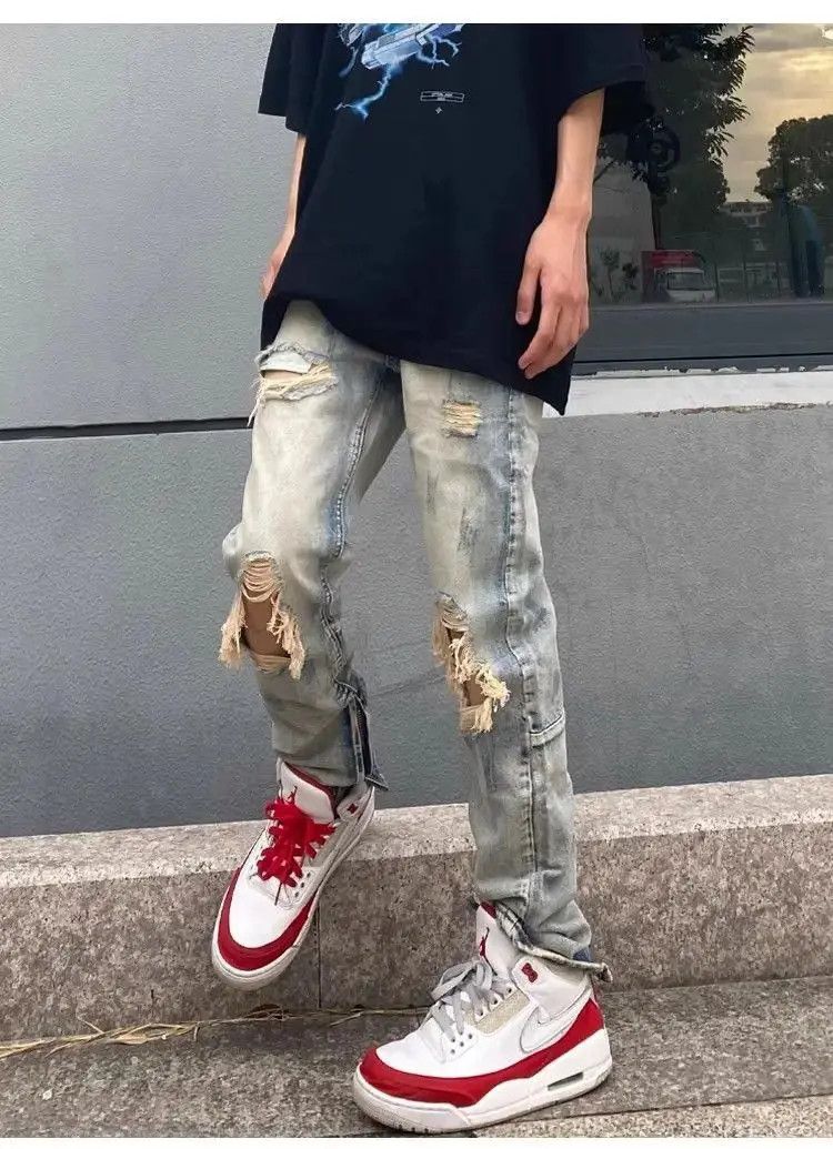 Japanese Brand Retro loose and distressed zippered jeans Size US 32 / EU 48 - 4 Thumbnail