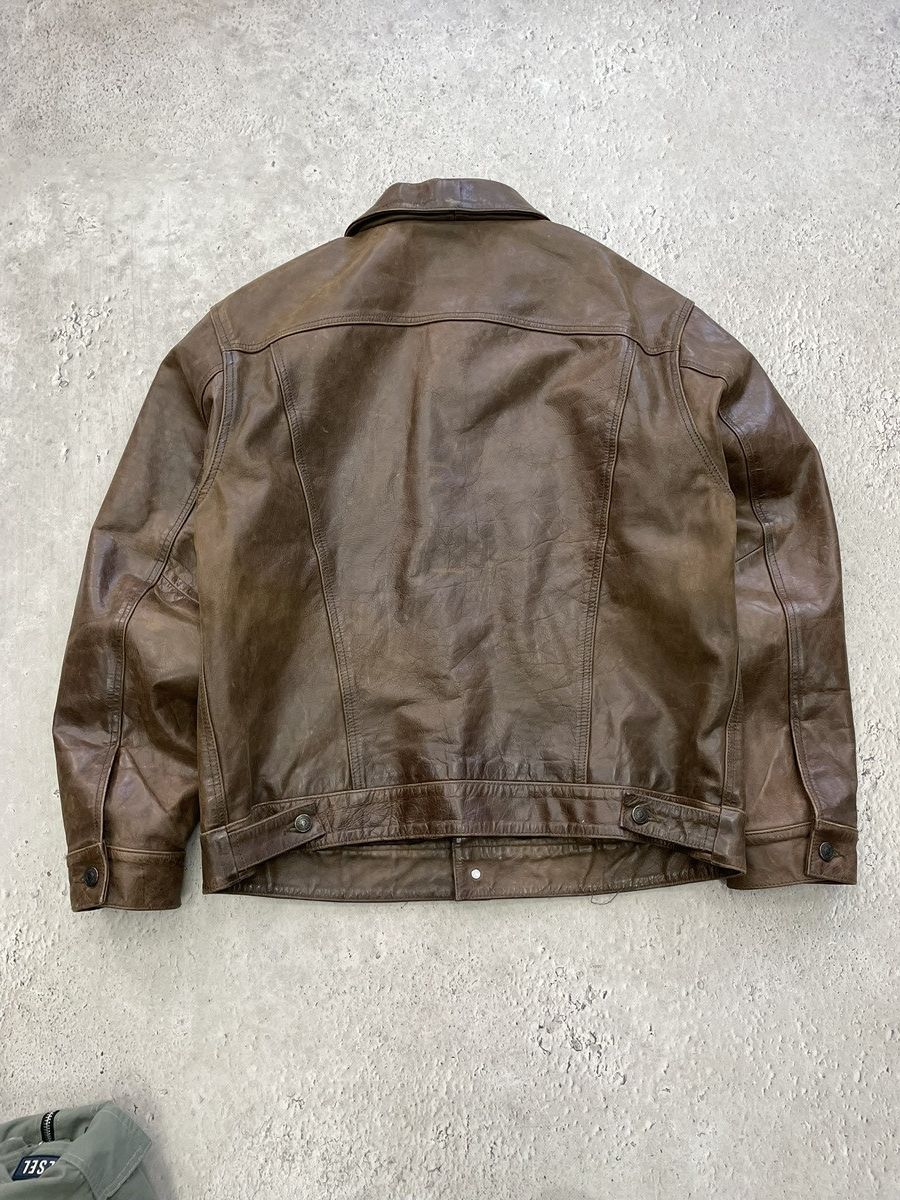 Gap Brown Trucker leather jacket Gap balenciaga style y2k Size US L / EU 52-54 / 3 - 9 Thumbnail
