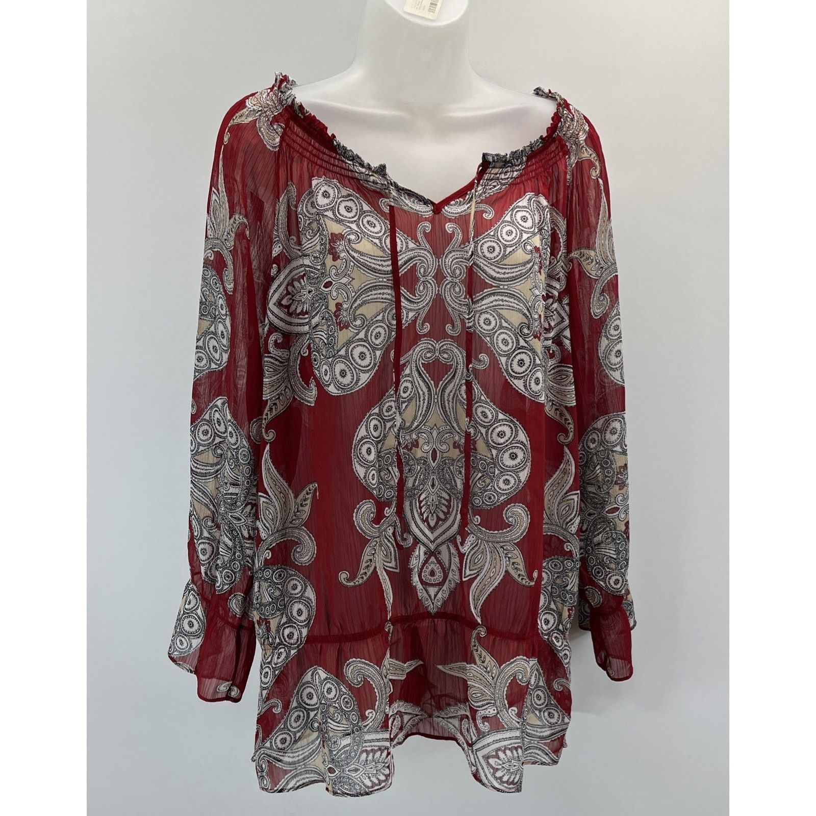 Chicos CHICO's 2 Womens L Blouse Shirt Burgundy Black Tan Size L / US 10 / IT 46 - 1 Thumbnail